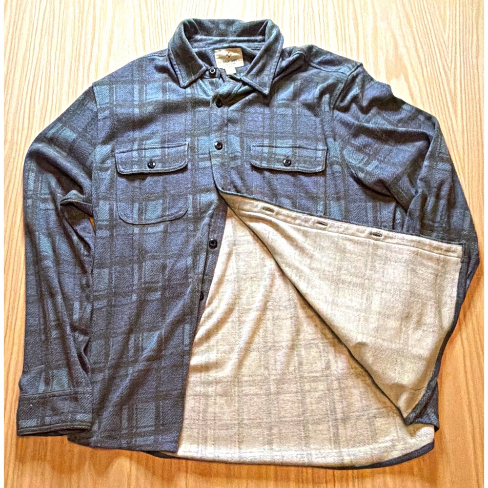True Grit Men's L Gray Plaid Long Sleeve Knit Button-Up Shirt Pockets